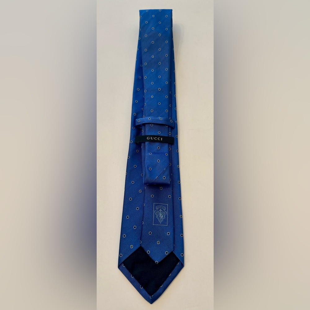 Gucci Royal Blue Tie with White Dots and subtle G’s for Gucci motif